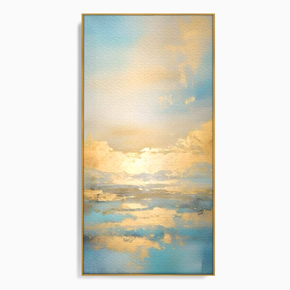 Tablou canvas cu tablou canvas cu peisaj marin abstract, in rama de aluminiu auriu